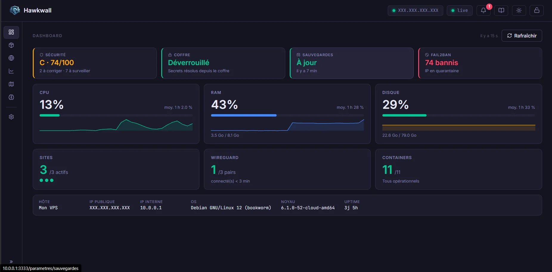 Hawkwall — Tableau de bord